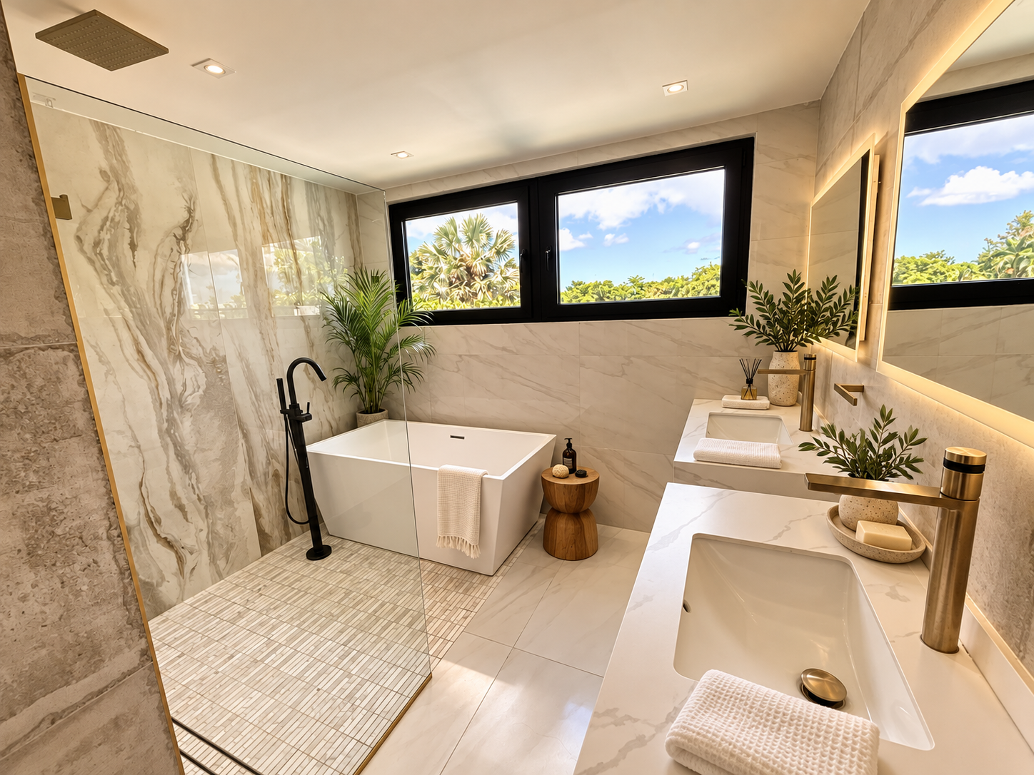 Proposed styling for the marble bathroom with freestanding bathtub